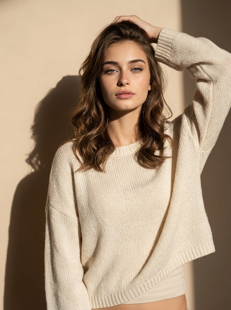 Бежевый студийный портрет в жестком свете preview 2