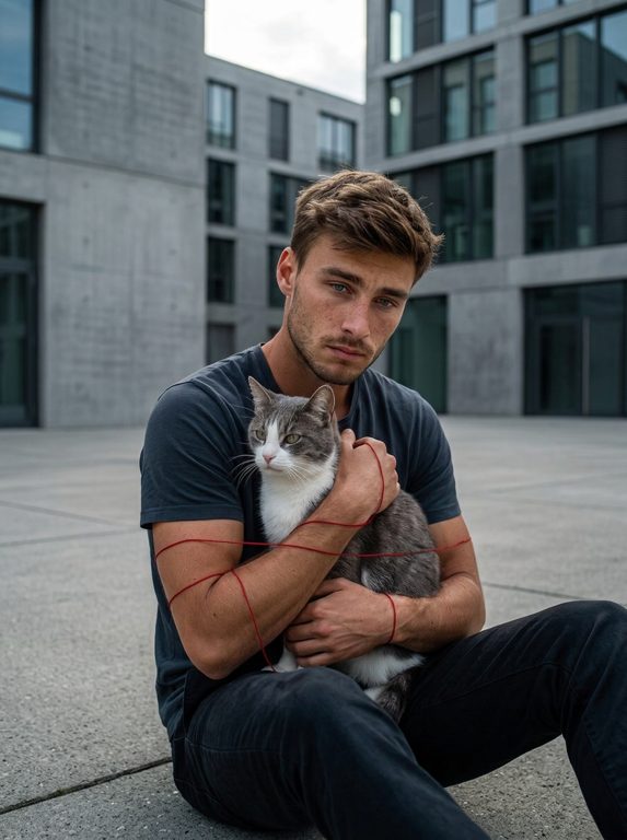 Меланхоличный портрет с кошкой