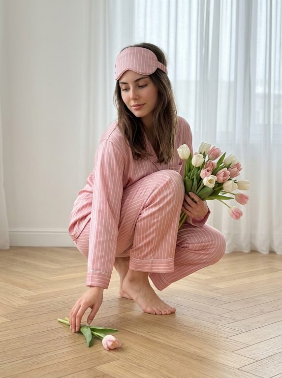 Pink Satin Tulips — Crouching Portrait