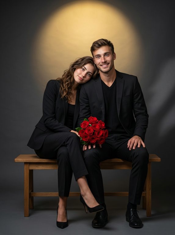 Retrato de casal em estúdio — plano próximo