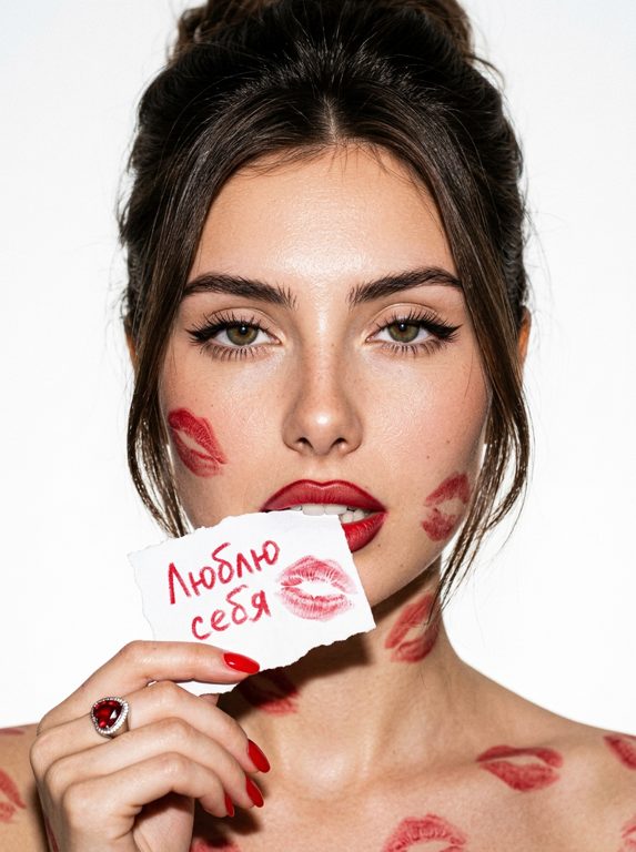 Retrato Y2K com marcas de beijo