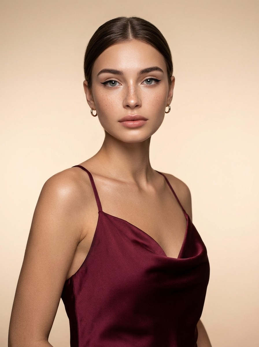 Wine‑Red Satin Portrait preview 2